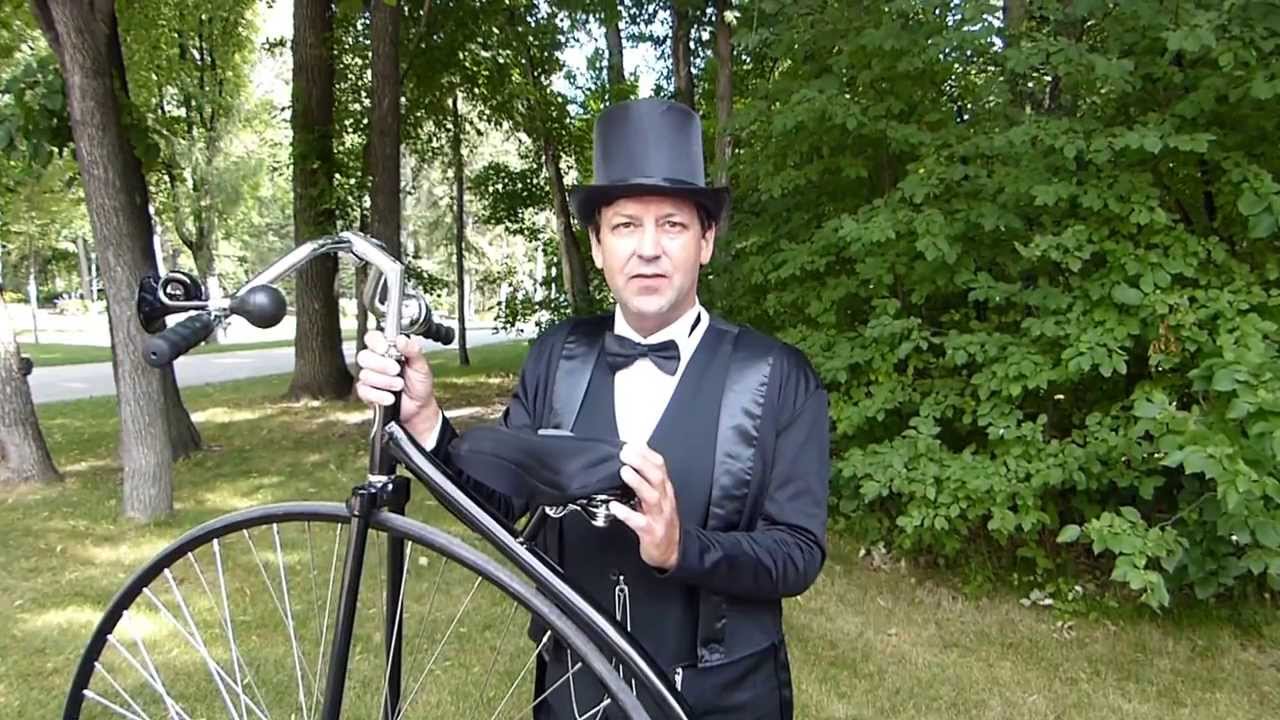 Penny-farthing: Martin Barnes demonstrates riding techniques.